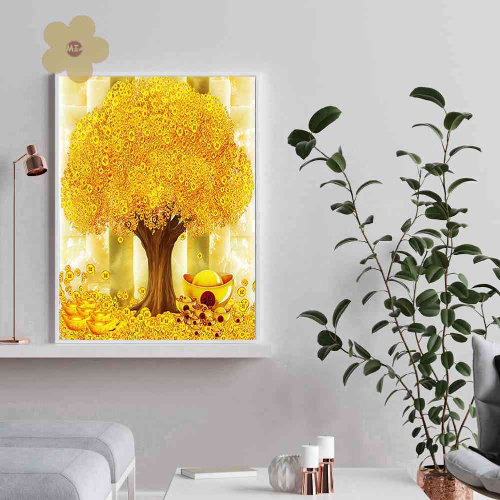 Tranh Đính Đá Kim Cương Toàn Bộ 5D DIY Hình Vẽ Cây Tiền