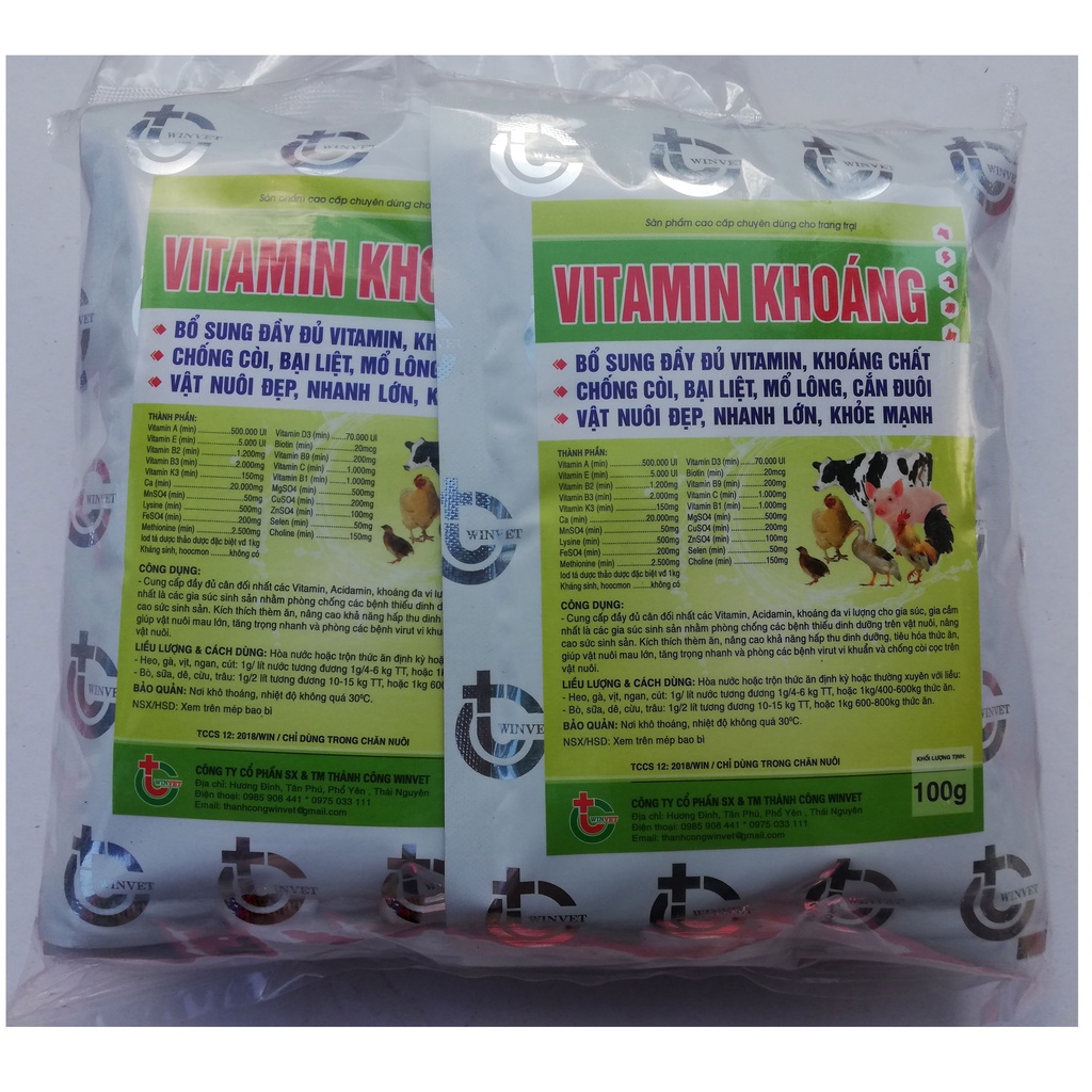 1 gói VITAMIN KHOÁNG 100g Bổ sung đầy đủ vitamin, khoáng chất cho vật nuôi