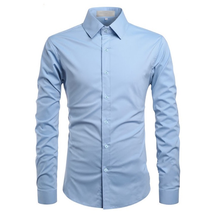 Áo sơ mi nam trơn dài tay cổ bẻ vải cotton lụa form ôm body kiểu Hàn Quốc VINTINO