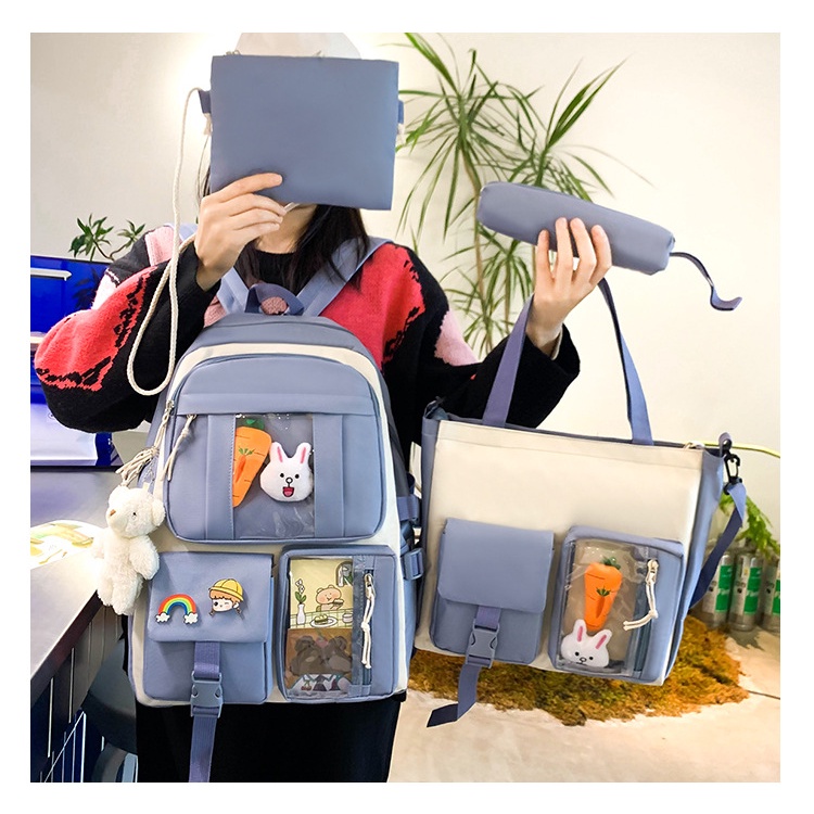 Balo 4 Món Đi Học Thời Trang - SET 4 :1 Balo , túi tote , 1 ví , 1 bóp viết