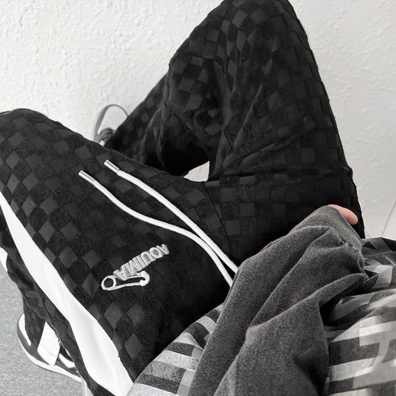 Quần ống rộng Xẻ Tà Họa Tiết Sọc Caro Thời Trang Phong Cách Hàn Quốc Cho Nam Và Nữ