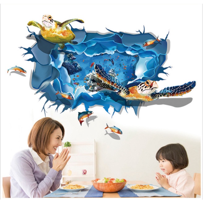 Decan dán tường đẹp, decan 3D hình Rùa Biển 0953