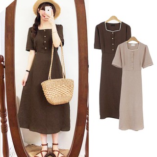 váy ulzzang cổ vuông thắt nơ eo vintage ORDER