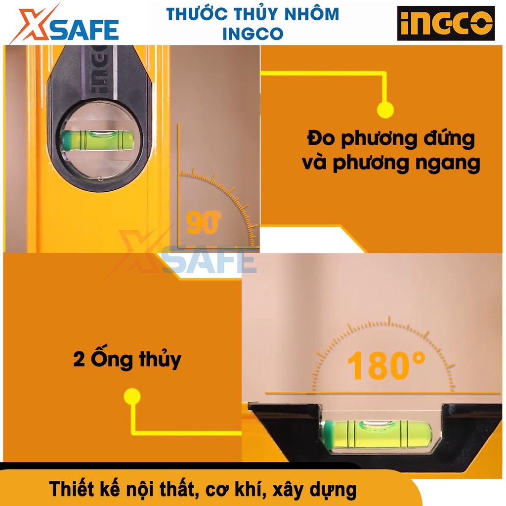 Thước thủy cân bằng Ingco 40-100cm độ chính xác cao, thước thủy nhôm công nghiệp [CHÍNH HÃNG][XSAFE]