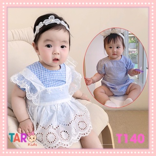 Set Đồ Đầy Tháng – Thôi Nôi Bé Gái | Body caro xanh phối với Áo Ren 2S bản To