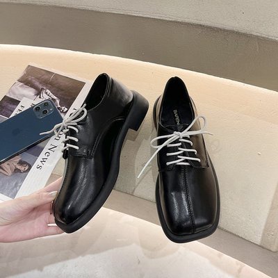 Giày Nữ Ulzzang Vintage, Giày Oxford Doctor Mũi Vuông Da Mềm Thắt Dây Trắng Đế Độn 3cm, Hàn Quốc - Iclassy_shoes