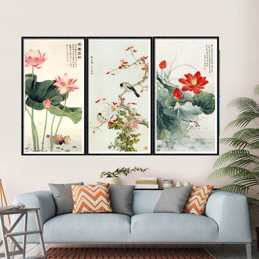 Bộ 3 Tranh Treo Tường Phong Thuỷ Hoa Sen, Liên Hoa Trước Gió ( 35 x 70cm) CV18 | BigBuy360 - bigbuy360.vn