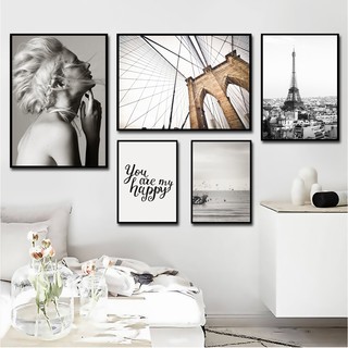 Bộ 5 tranh canvas treo tường Châu Âu nghệ thuật đen trắng VIP530