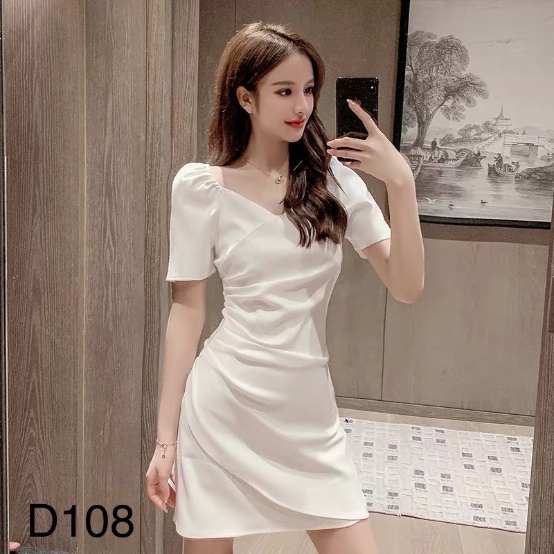 Đầm kiểu xếp ly hách dáng 2 màu đen trắng - d108