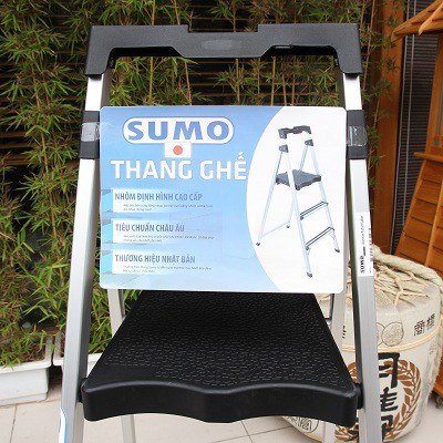 Thang nhôm ghế 3 bậc gấp gọn có tay vịn  Thái Lan Sumo ADS-603, bảo hành chính hãng 2 năm