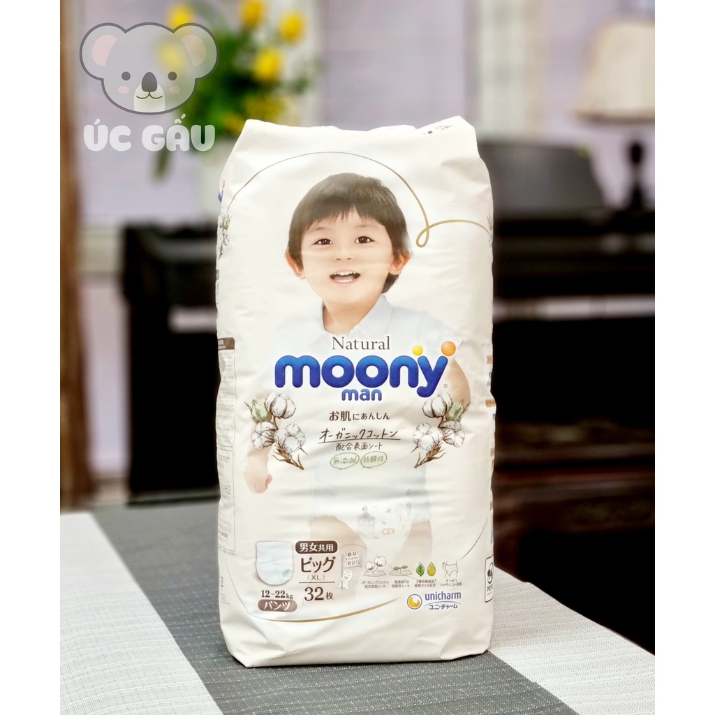 Tã/Bỉm Moony Natural nội địa Nhật Bông Organic dán/quần NB63/S58/M46/L38/L36/XL32