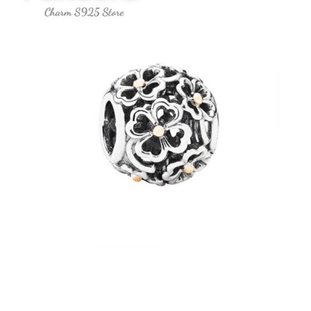 charm pan xỏ ngang cỏ 4 lá bạc s925