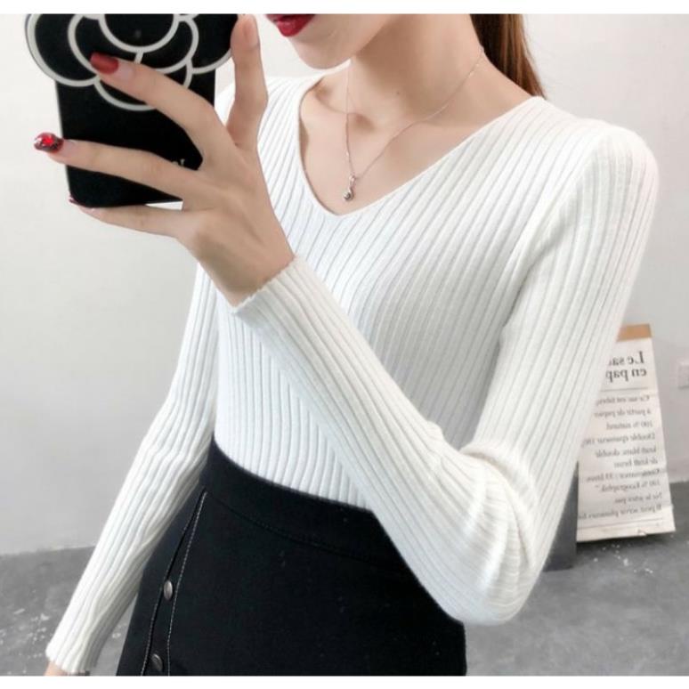 Áo Len Nữ [HÀNG ĐẸP] Áo Len Gân Dài Tay Cổ V ELLA | BigBuy360 - bigbuy360.vn