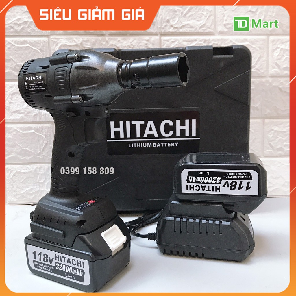 Máy Siết Bulong HITACHI 118V Không chổi than tặng bộ phụ kiện 21 chi tiết