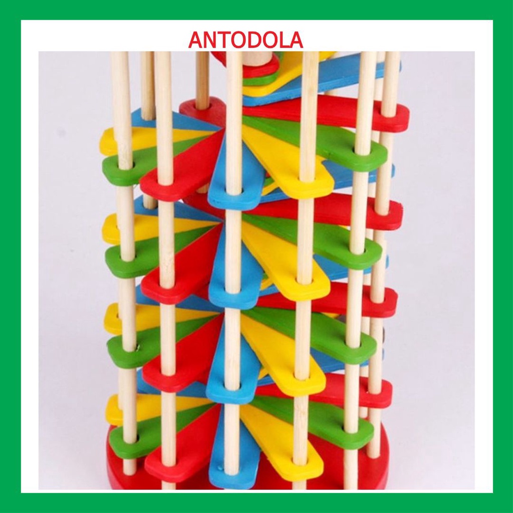 Đồ chơi gỗ tháp lốc xoáy lốc Đập bóng bậc thang lốc xoáy nhiều màu kích thích khám phá cho trẻ