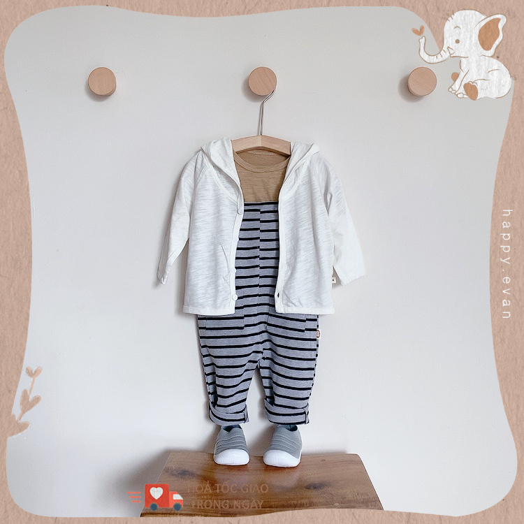 🅷.🄴🅅🄰🄽 Áo khoác nhẹ cho bé, có mũ trùm, chống nắng chắn gió, vải slub cotton cao cấp, mềm mại, co giãn thoáng khí.