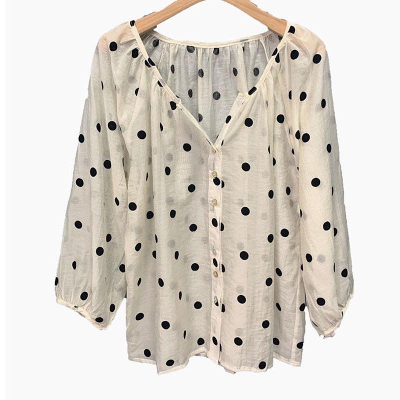 Áo Sơ Mi Tay Dài Chấm Bi Thời Trang 172855 Áo Khoác Sơ Mi Mỏng Chống Nắng Phong Cách Thời Trang Retro