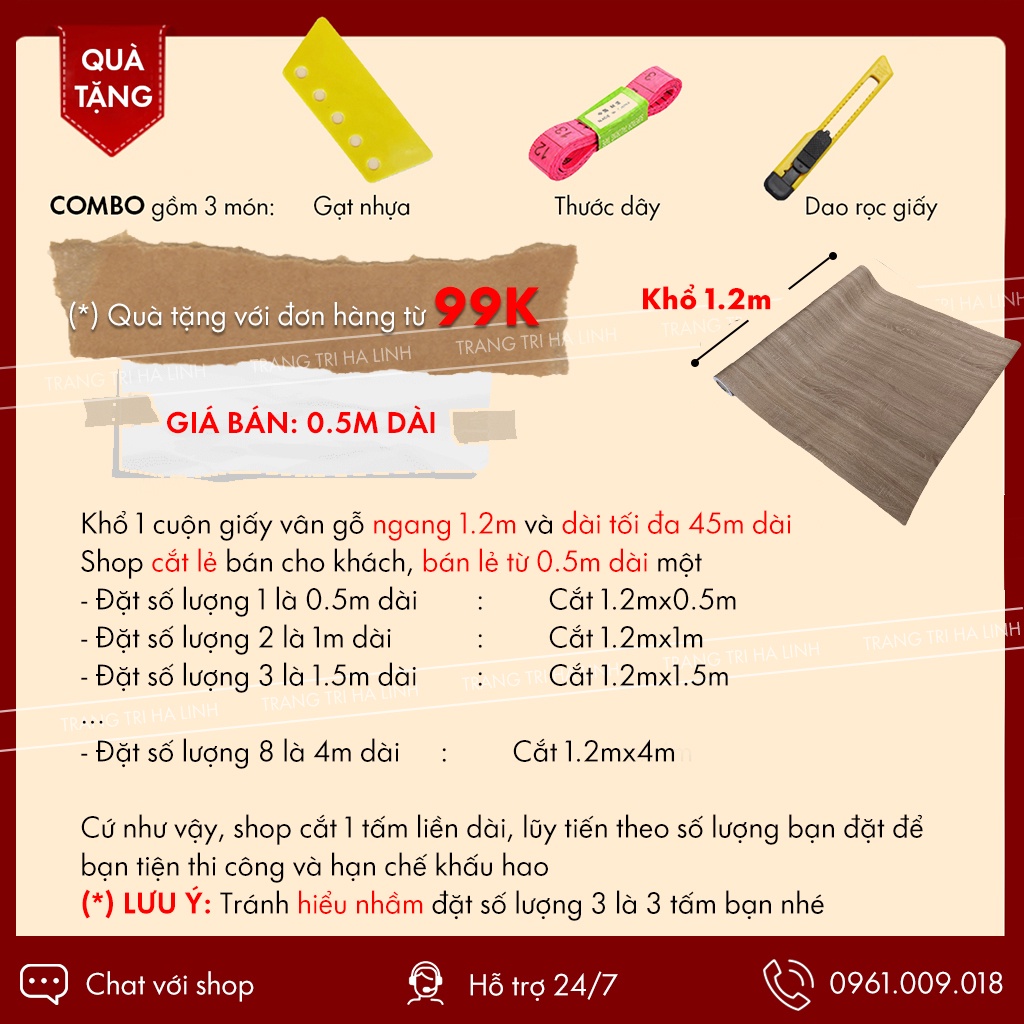 Decal vân gỗ dán tủ , giấy dán tường giả gỗ chống nước có sẵn keo khổ 1.2m - Trang Trí Hà Linh