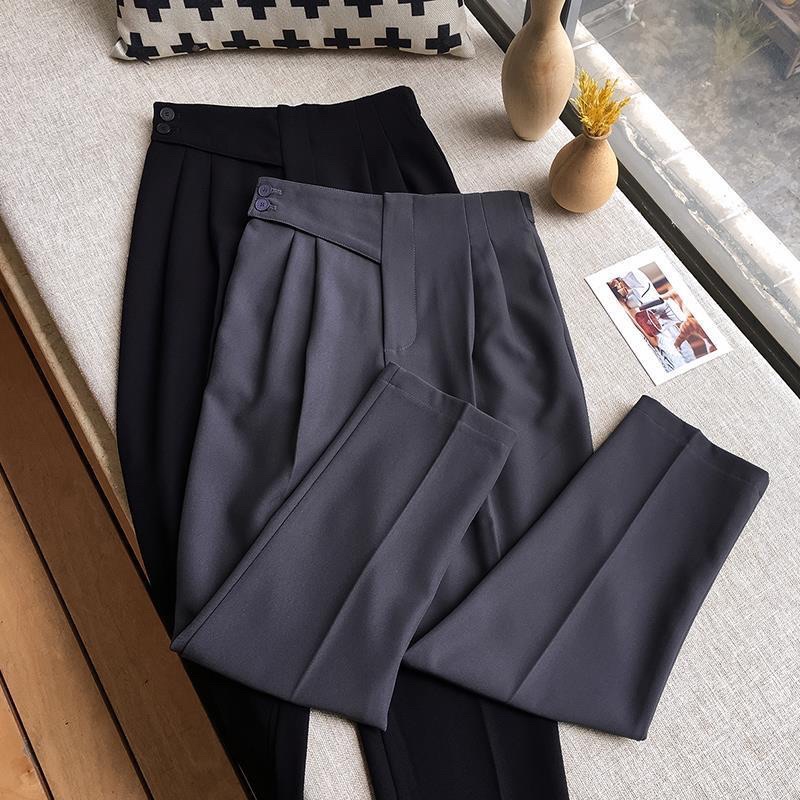 Quần công sở baggy Quần tây nữ cạp cao cúc lệch 2 khuy