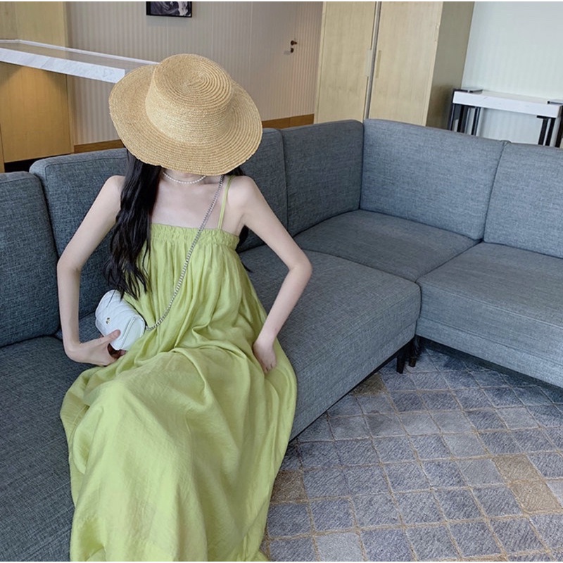 Đầm hai dây đi biển, váy maxi dáng dài