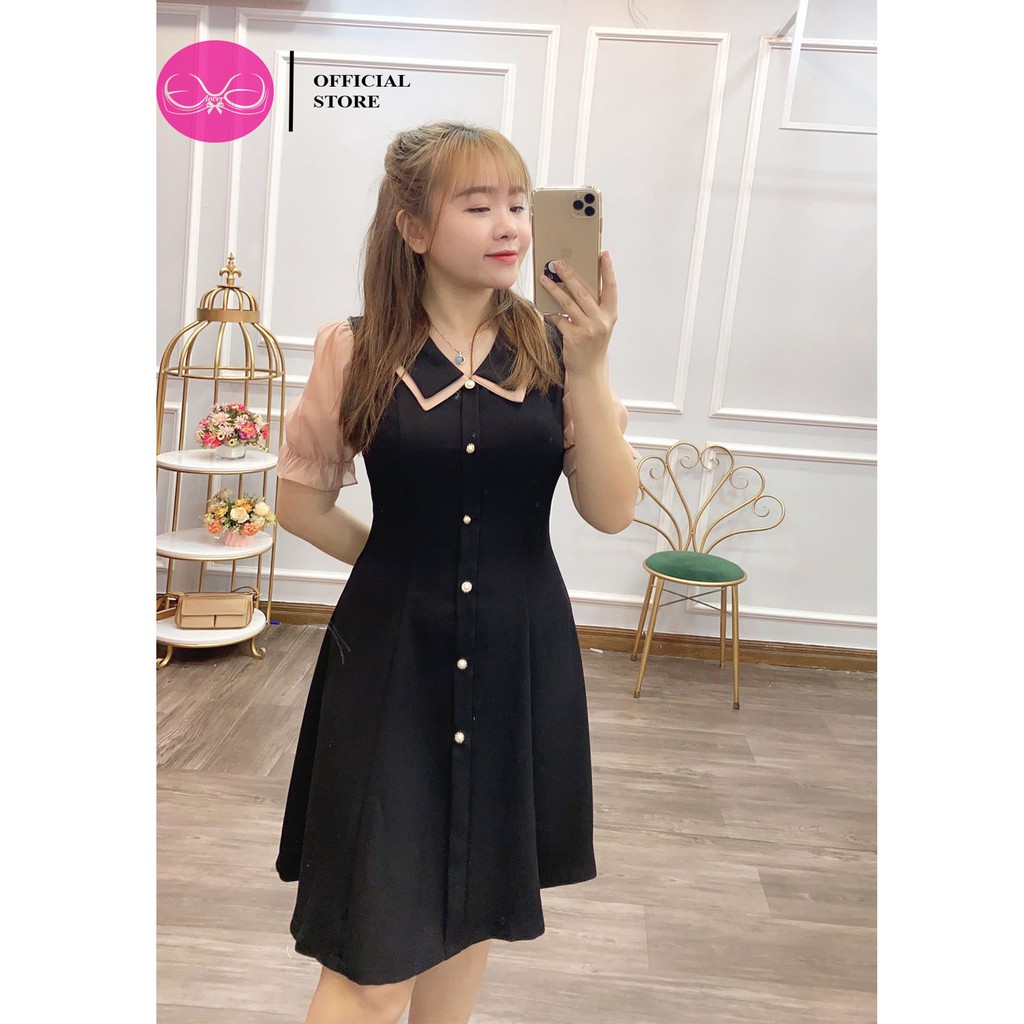 Váy Xòe, Đầm Dáng Xòe , Kiểu Cổ Đức Tay Voan Đính Cúc Ngọc Evalover | BigBuy360 - bigbuy360.vn