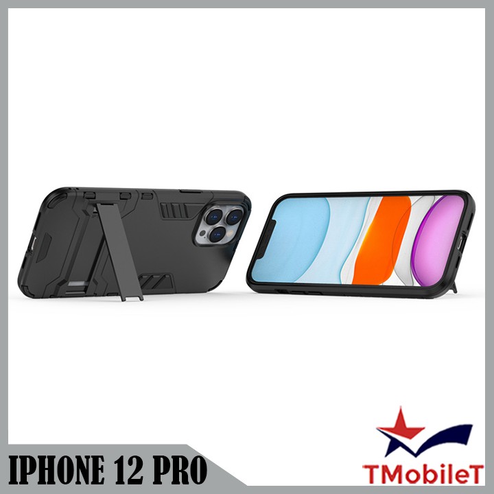 Ốp Lưng Apple iPhone 12 Pro iRon Man chống sốc Bảo Vệ Điện Thoại Có Chân Chống Xem Video - Màu Đen