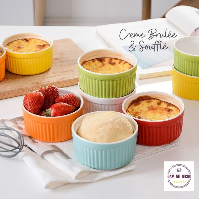 Khuôn bánh flan khuôn ramekin chén cốc hấp bằng sứ cao cấp an toàn làm pudding caramen nhiều màu 9cm