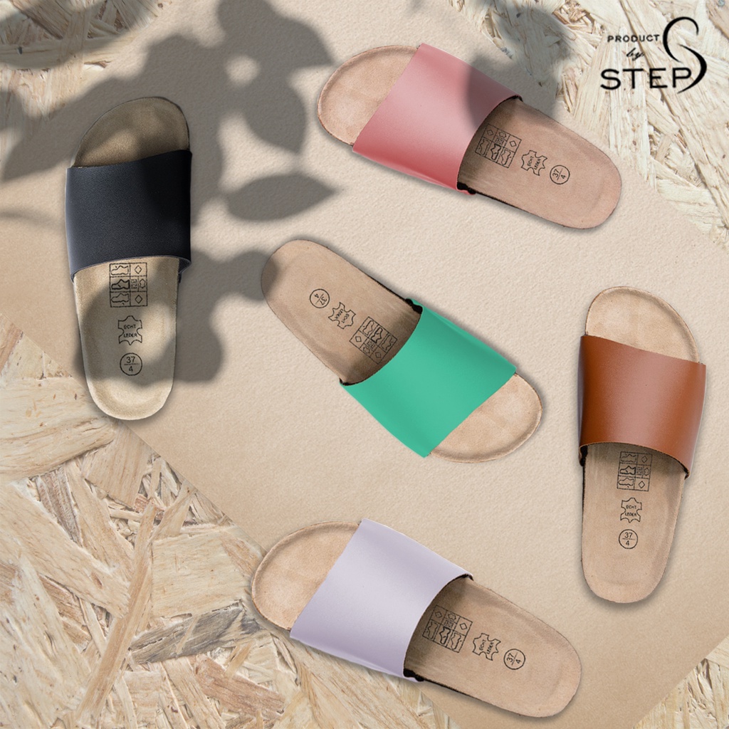 Dép đế trấu Unisex Da tổng hợp  Quai Bản ngang