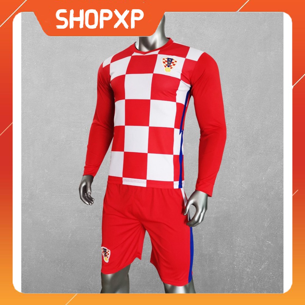 Áo bóng đá tay dài Đội Tuyển Croatia mới Vải thun lạnh cao cấp