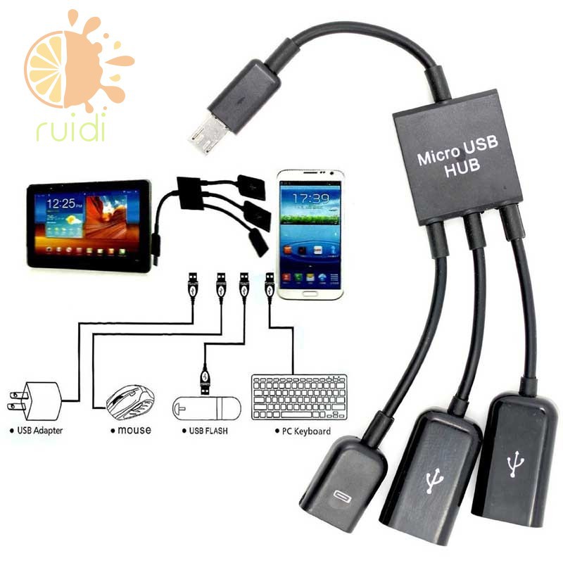 Hub chuyển đổi đầu Micro USB đầu sang cổng với hai cổng USB 2.0 OTG 3 trong 1