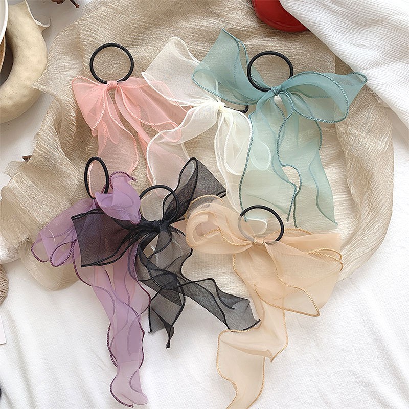 Dây buộc tóc nơ scrunchies vải organza mềm mại dành cho nữ phong cách Hàn Quốc; S12 - MOZETO