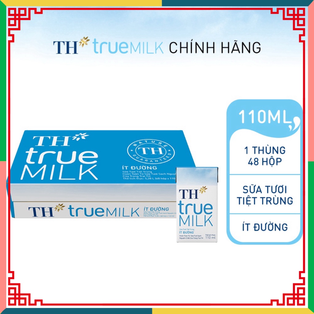 Thùng 48 hộp sữa tươi  ít đường TH True Milk 110ml (110ml x 48) ( Đại lý Ngọc Toản)