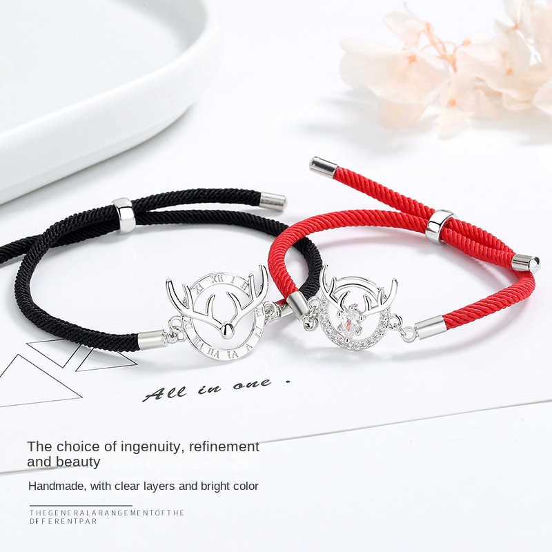 Vòng Đeo Tay Cặp Đôi Hình Sừng Hươu Đơn Giản Đa Năng Làm Quà Tặng Tình Yêu Cho Nam Và Nữ