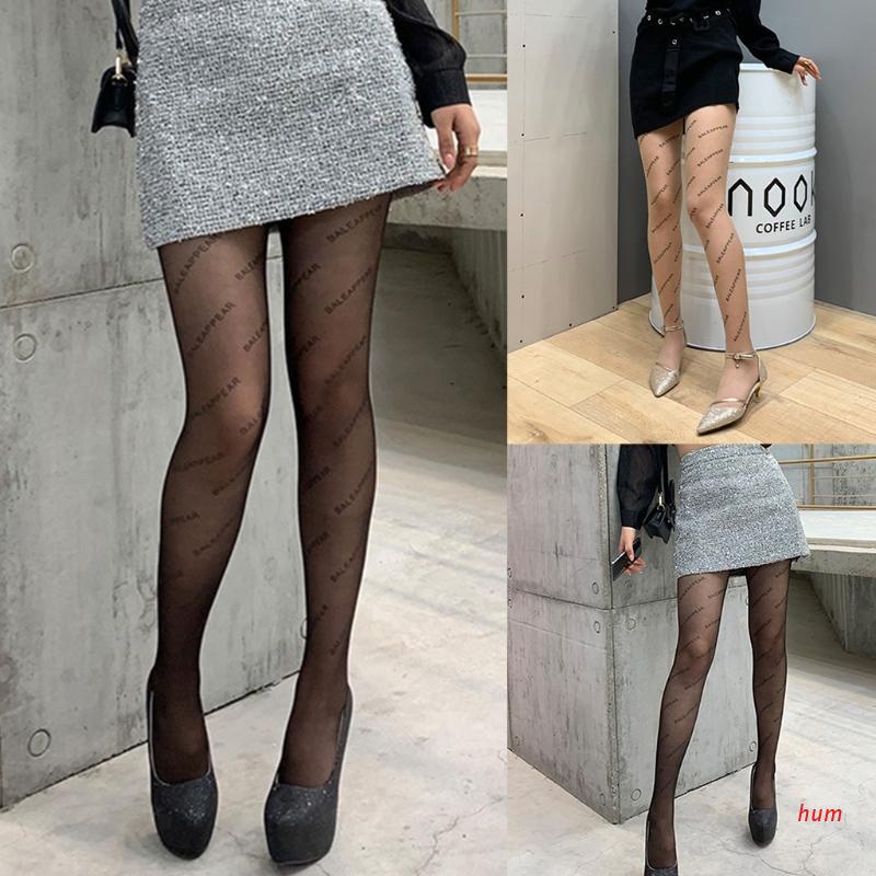 Quần tất xuyên thấu siêu mỏng in chữ phong cách vintage quyến rũ cho nữ
