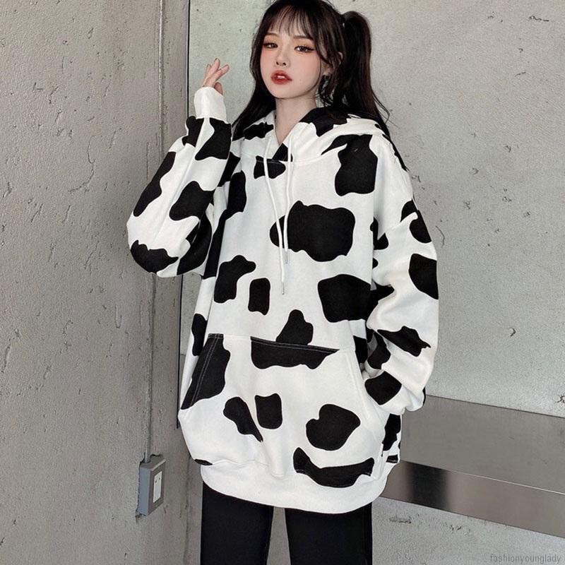 Áo hoodie bò sữa nữ form rộng dài vải nỉ chất đẹp, áo thu đông unisex | BigBuy360 - bigbuy360.vn