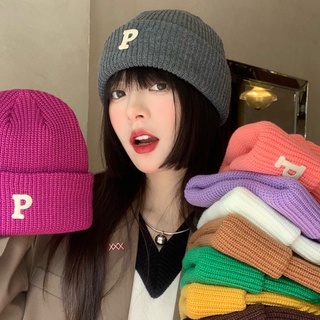 Mũ len dệt kim màu trơn in chữ thời trang phong cách Hàn Quốc dành cho nữ