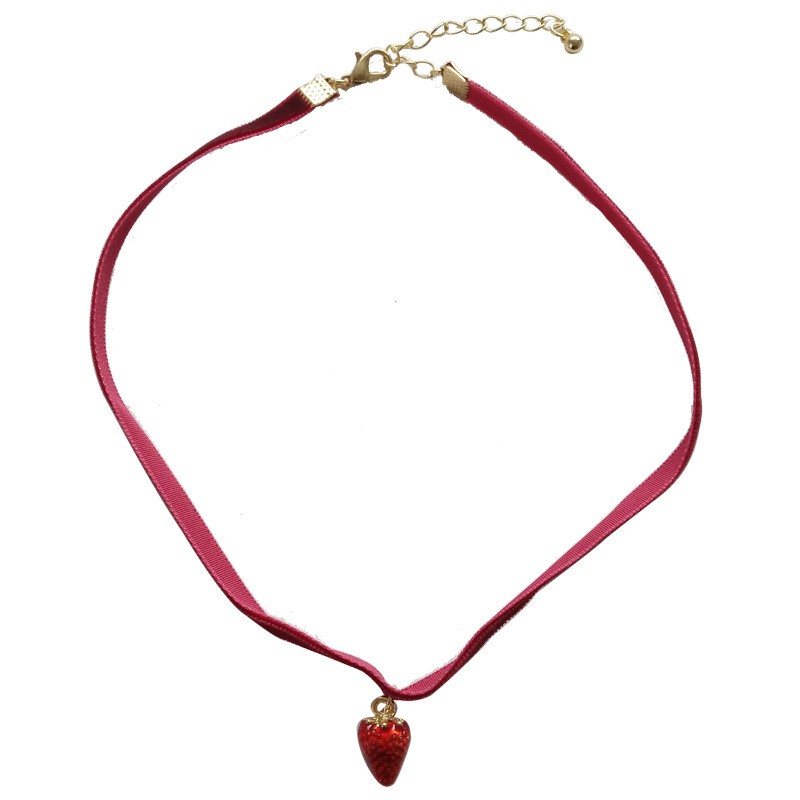 Vòng cổ chocker nhung trái cây dâu tây ngọt ngào