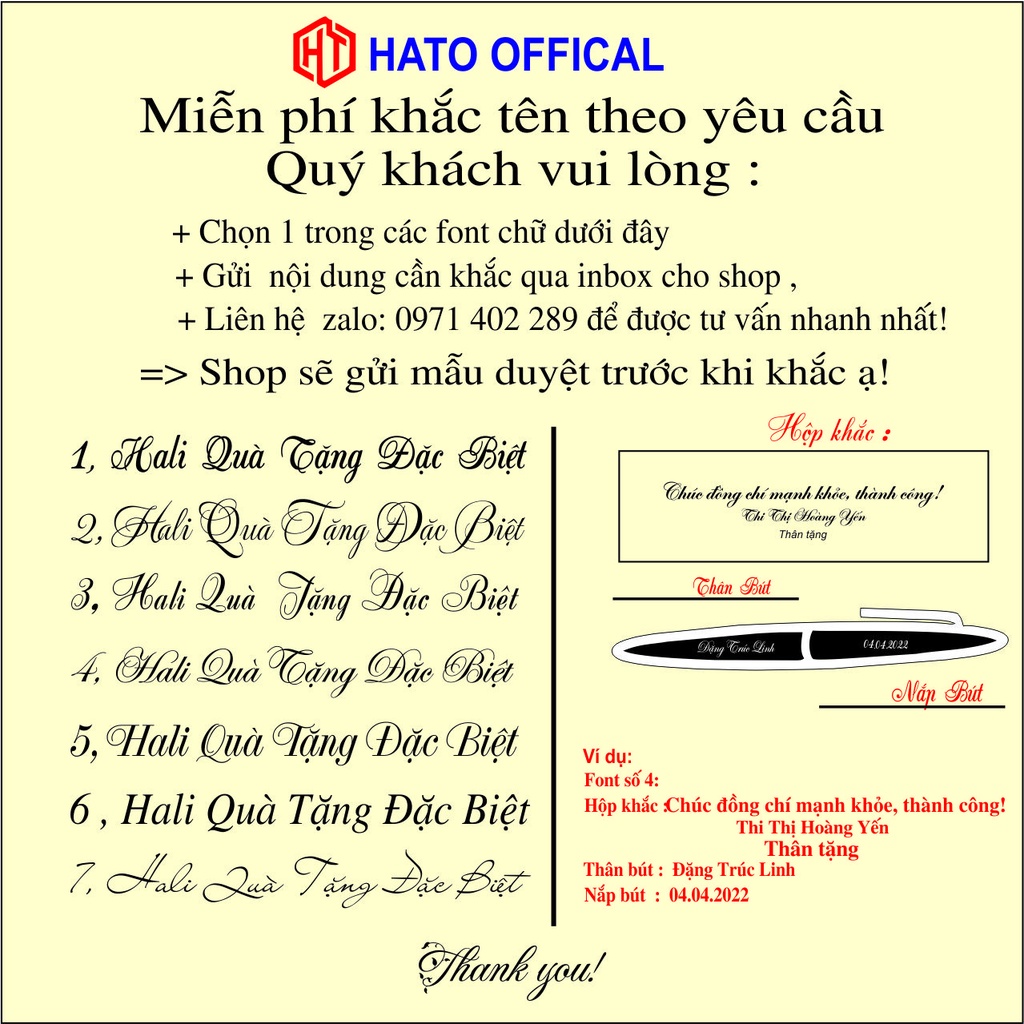 Bút ký khắc tên theo yêu cầu, quà tặng độc đáo và sang trọng HATO OFFICAL
