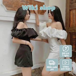 [C145]Váy trễ vai hai màu trắng đen kiểu dáng freesize phom ôm tôn dáng hack chân cực xinh - Váy đầm nữ dáng body hở vai