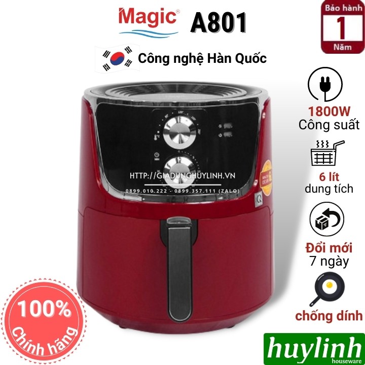 [Mã ELHAMS5 giảm 6% đơn 300K] Nồi chiên không dầu 6 lít Magic Korea A-801 - 1800W