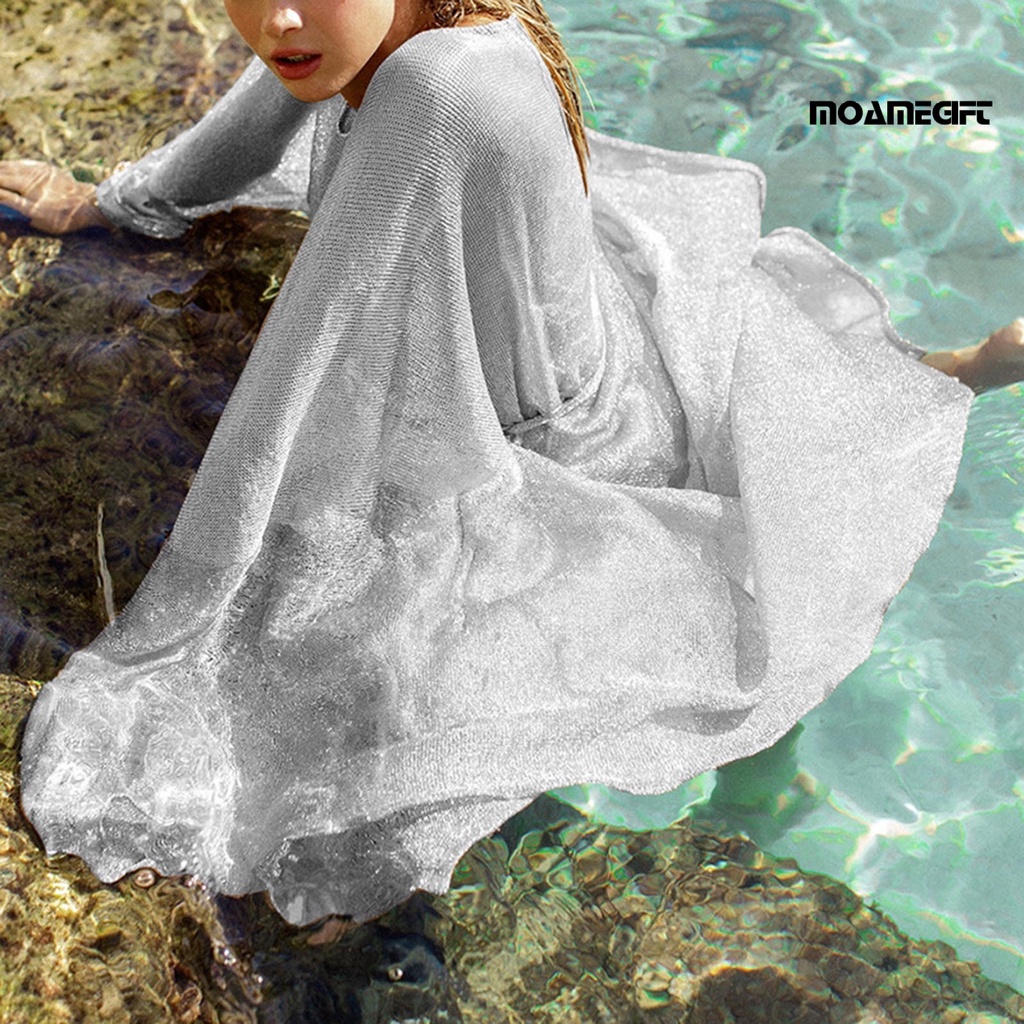 Áo Khoác Cardigan Tay Dài Chống Nắng Phối Lưới Sáng Bóng Thời Trang Đi Biển Cho Nữ