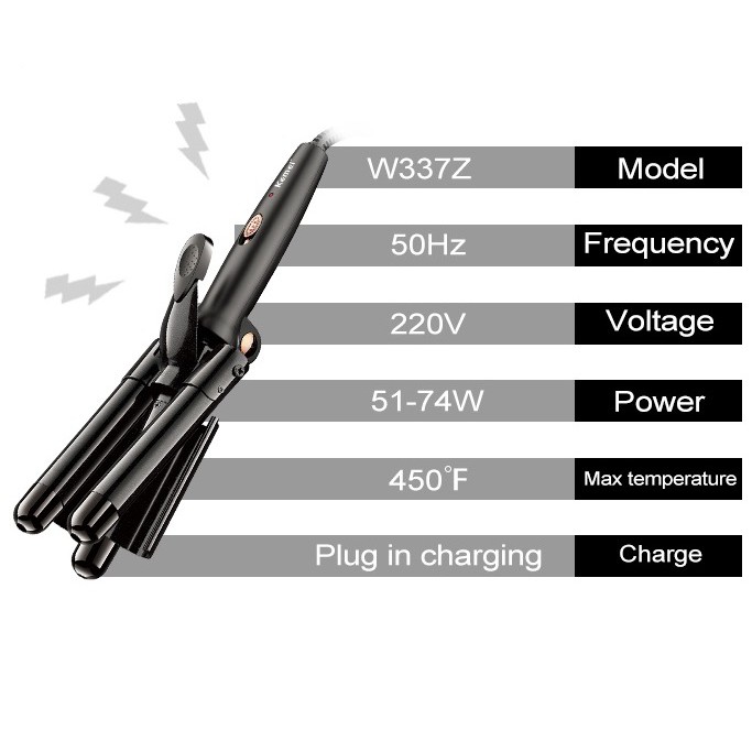 Máy Uốn Tóc 3 Trục Tạo Sóng Chỉnh Nhiệt Có Thể Gập Lại Được Kemei Km W337Z
