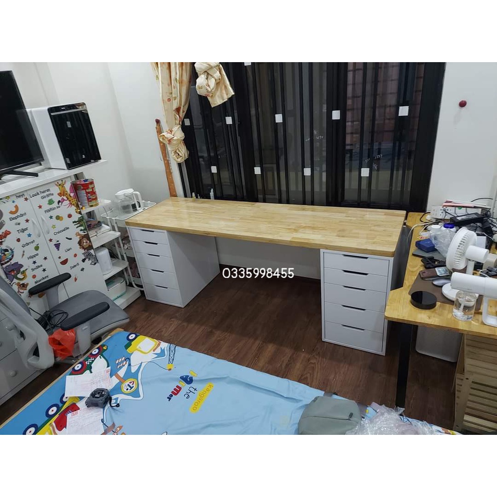 Bàn ikea 2 tủ, mặt bàn gỗ tự nhiên_ikeadesk.vn