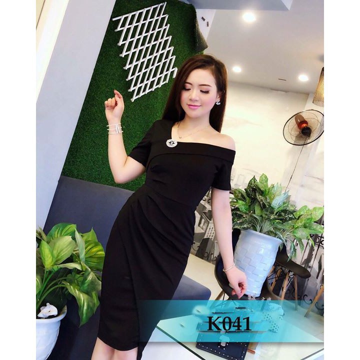 ĐẦM ĐEN LỆCH VAI K041 - TIIN STORE (Hàng may thiết kế ,ảnh thật shop tự chụp)