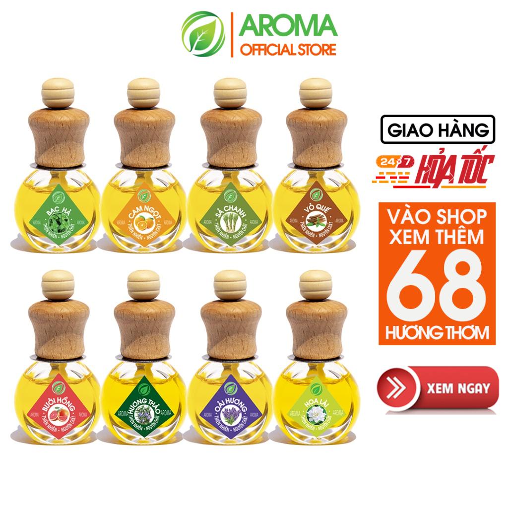 Tinh dầu AROMA tự khuếch tán thơm phòng, chai tròn dẹp có kẹp treo, nhiều mùi tự chọn 8ml