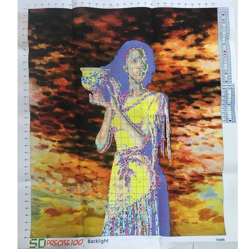 Cô gái ôm bình - Tranh thêu chữ thập in sẵn