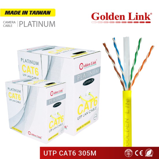 Cáp Mạng Goldenlink UTP Cat6 TAIWAN 305M Bootrom ( Màu Vàng)