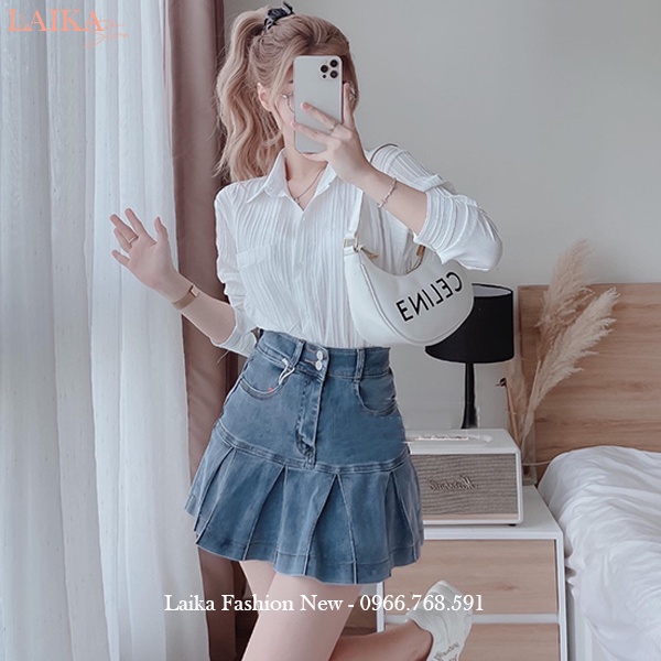 Áo sơ mi nữ kiểu form rộng tay dài đi học làm công sở hẹn hò phong cách Hàn Quốc Vintage vải xốp gân trơn cao cấp mềm