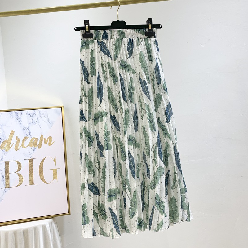 Chân váy voan mềm Vintage họa tiết lá nhiệt đới VAY68 free size