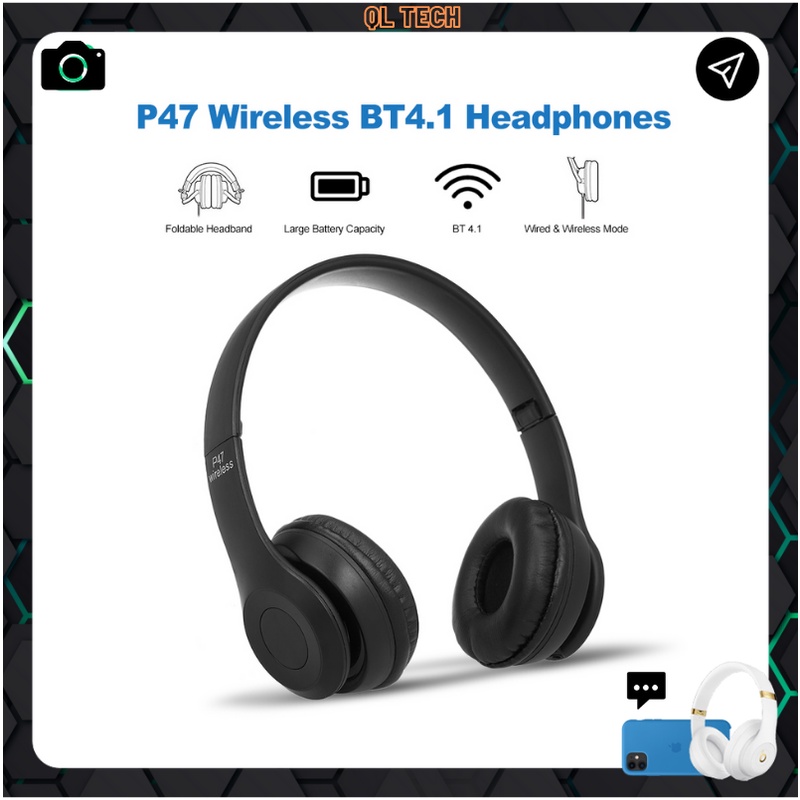 Tai nghe bluetooth chụp tai P47 Wireless Headphones tai nghe bluetooth có khe cắm thẻ nhớ
